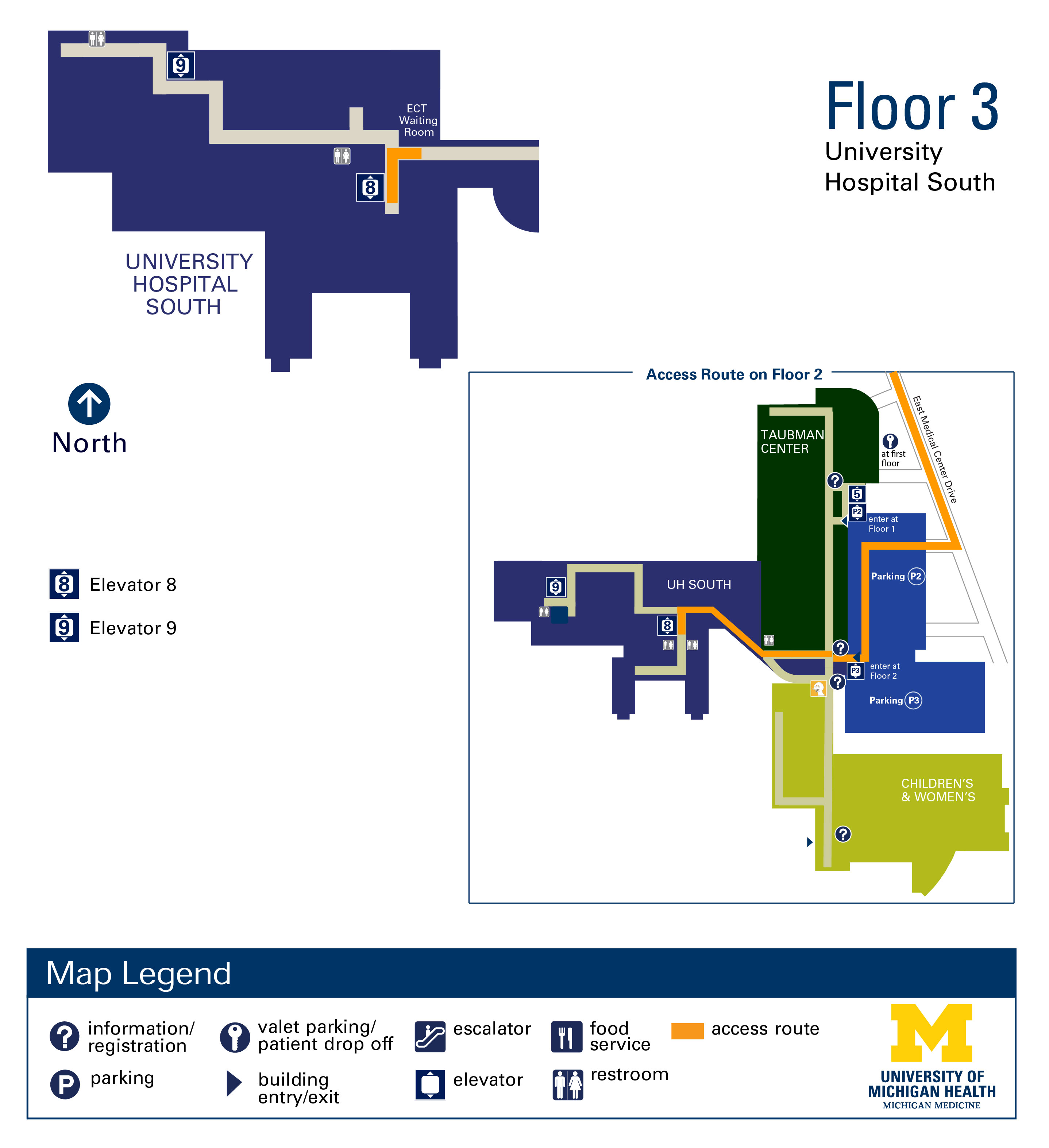 Map of University Hospital South Floor 3